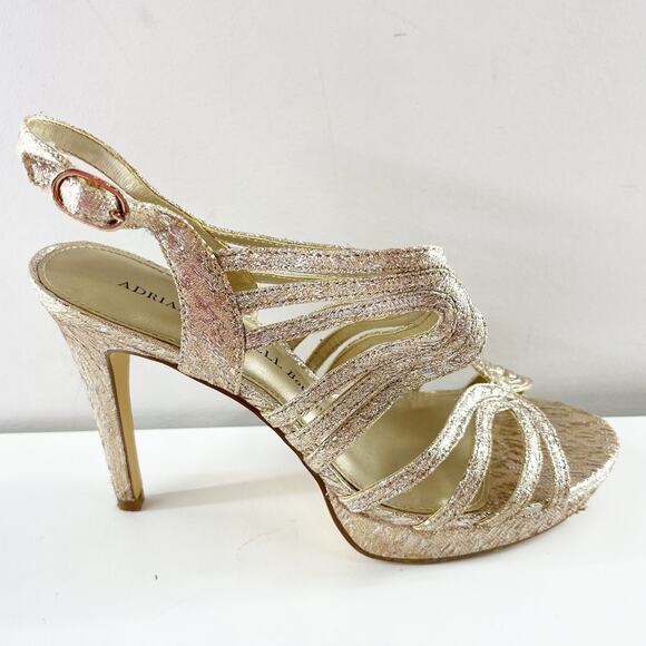 Adrianna Papell Becka Stiletto Strappy Slingback Sandal Platino Foil Gold 6.5 - Picture 1 of 9